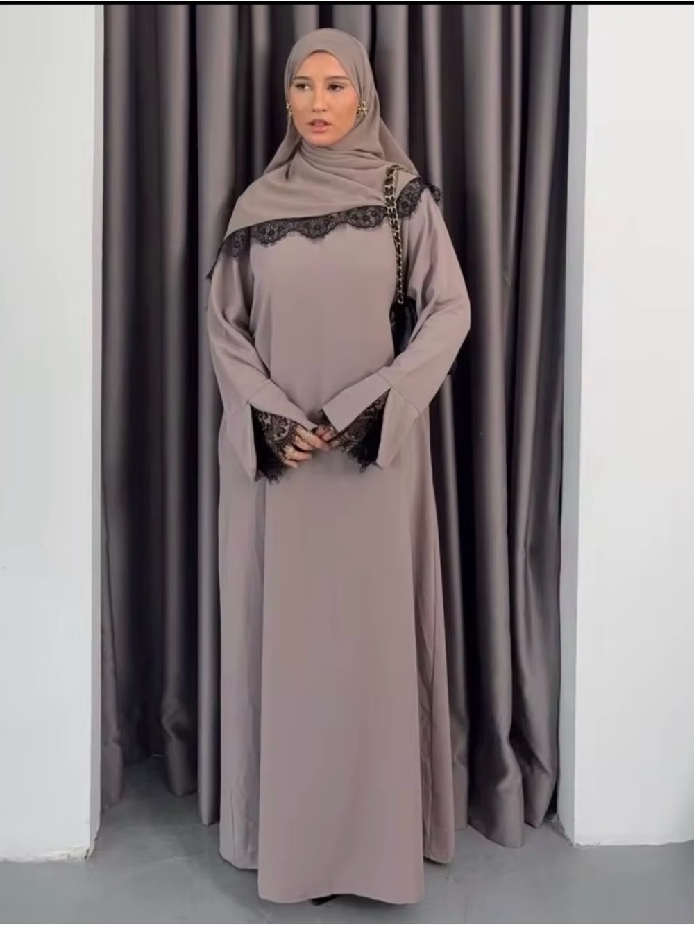 Two Piece Nida Abaya Set w/Lace Trim + Chiffon Shayla – Size Small – Modest Wear - Picture 2 of 7